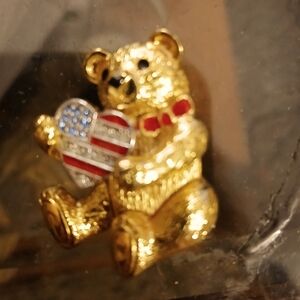 Vintage Christopher Radko black pearl poodle and American flag teddy bear. New